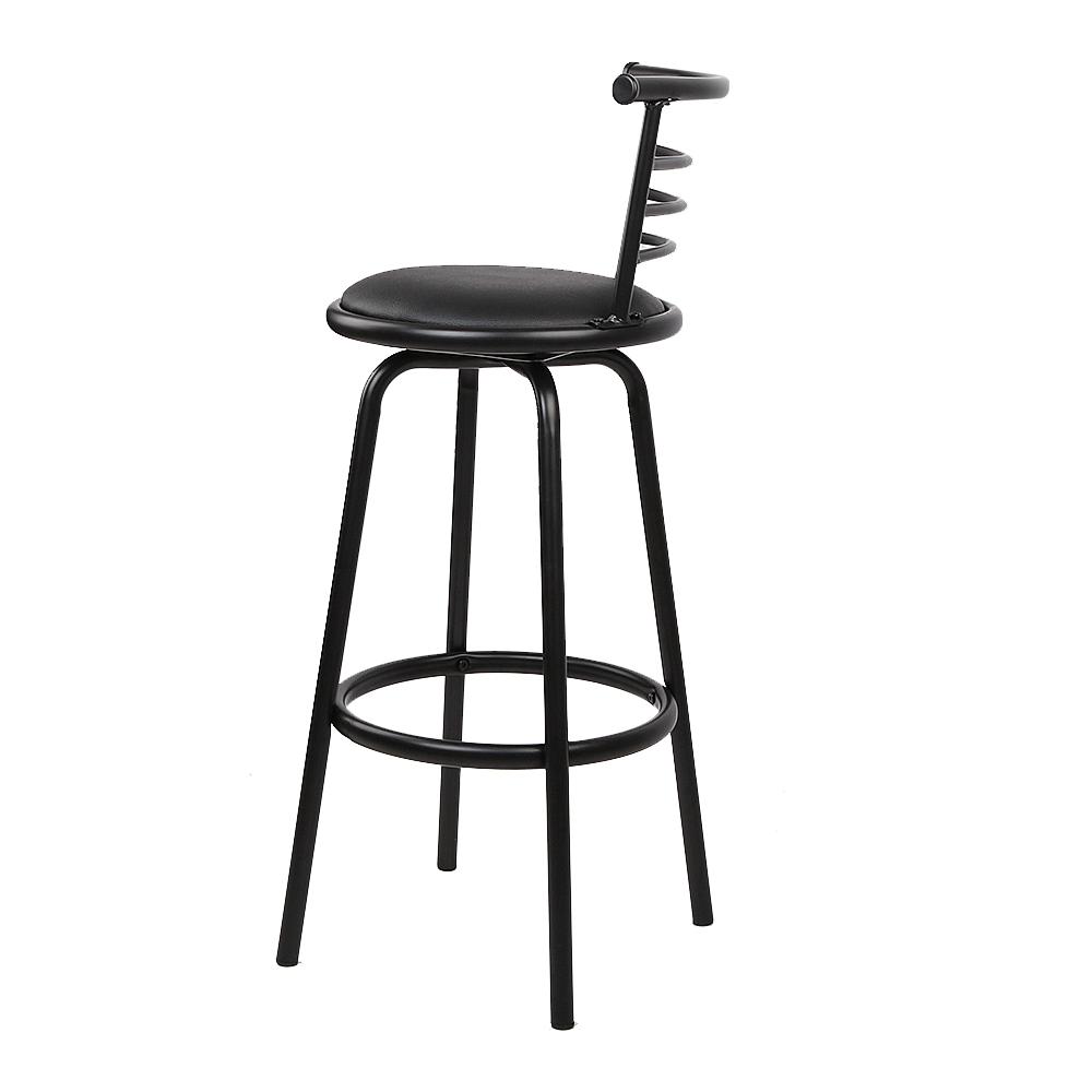 Artiss Set of 4 PU Leather Bar Stools in black with steel base, featuring a 360-degree swivel seat and curved backrest.